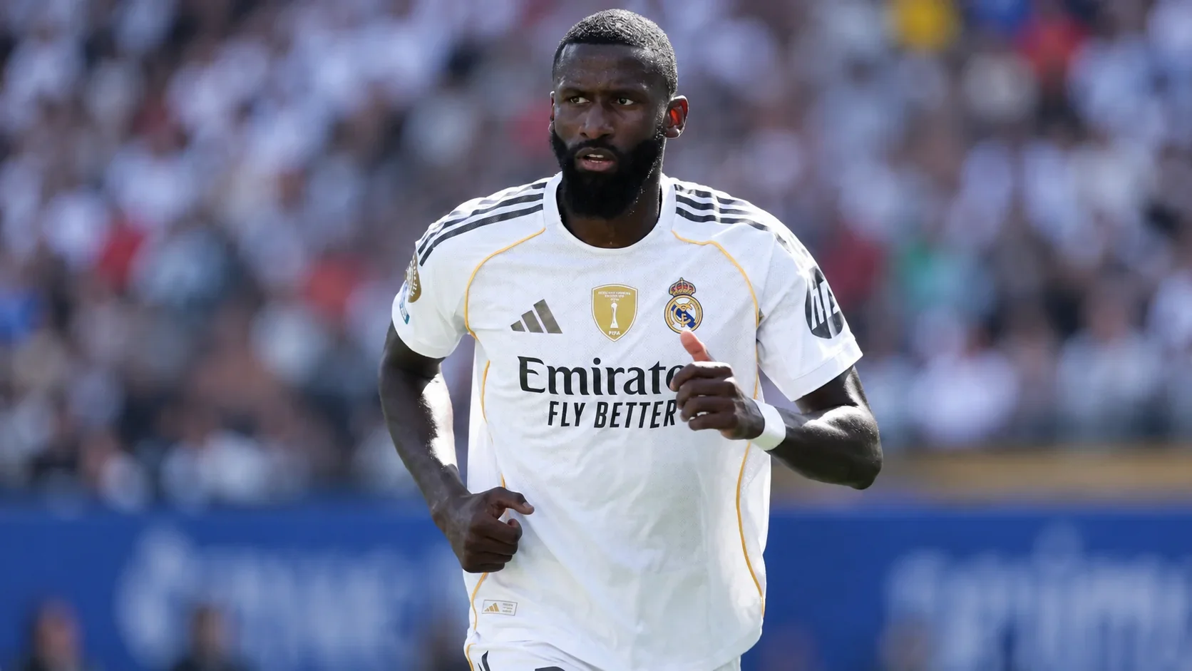 Antonio Rudiger running in a Real Madrid shirt