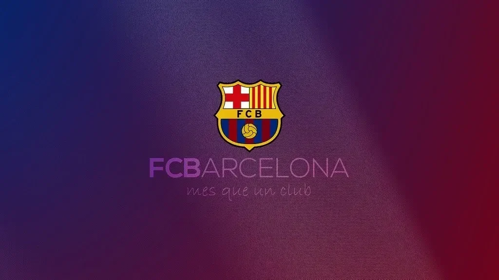 FC Barcelona club crest on a purple and red gradient background.