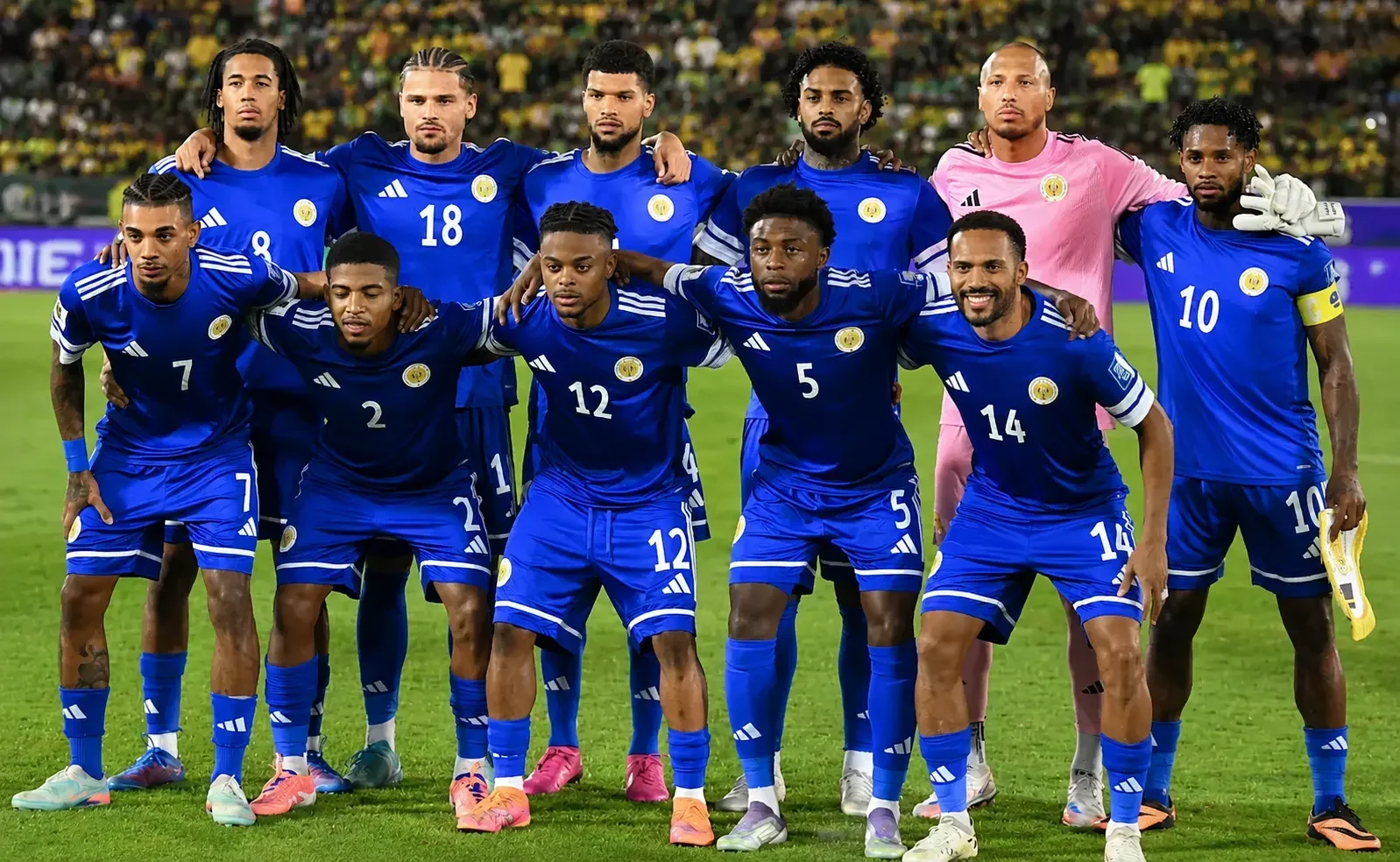 Curacao national team players pose before a World Cup match