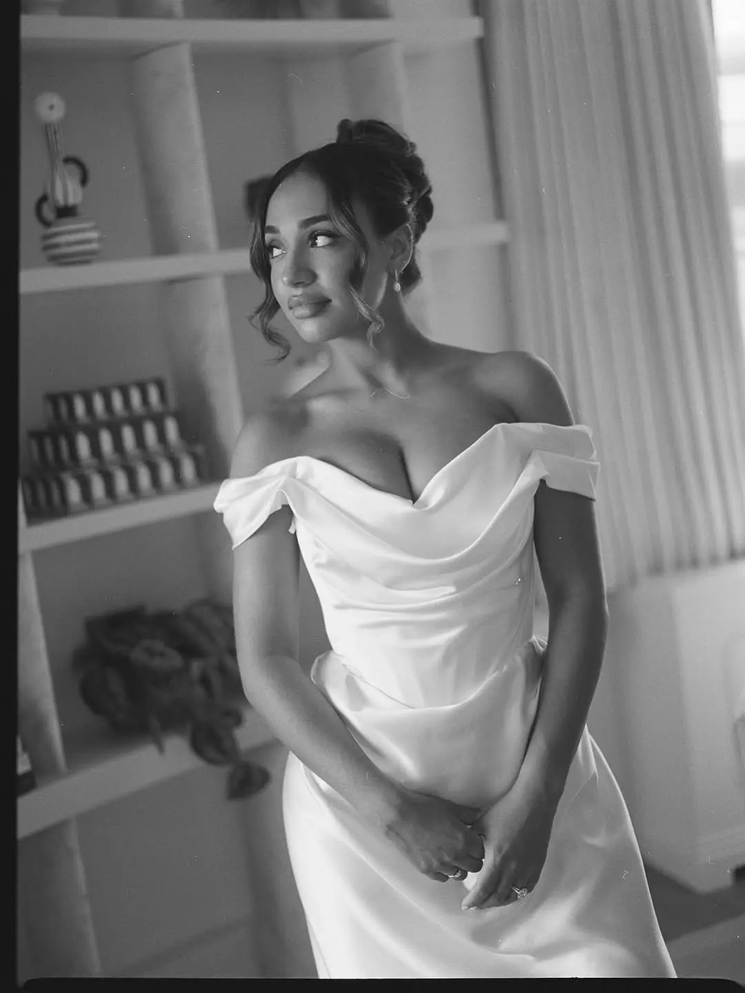 naima corbin black and white photo from her wedding