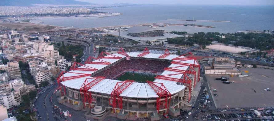 Olympiacos’ Karaiskakis Stadium in Piraeus with home fans in full voice