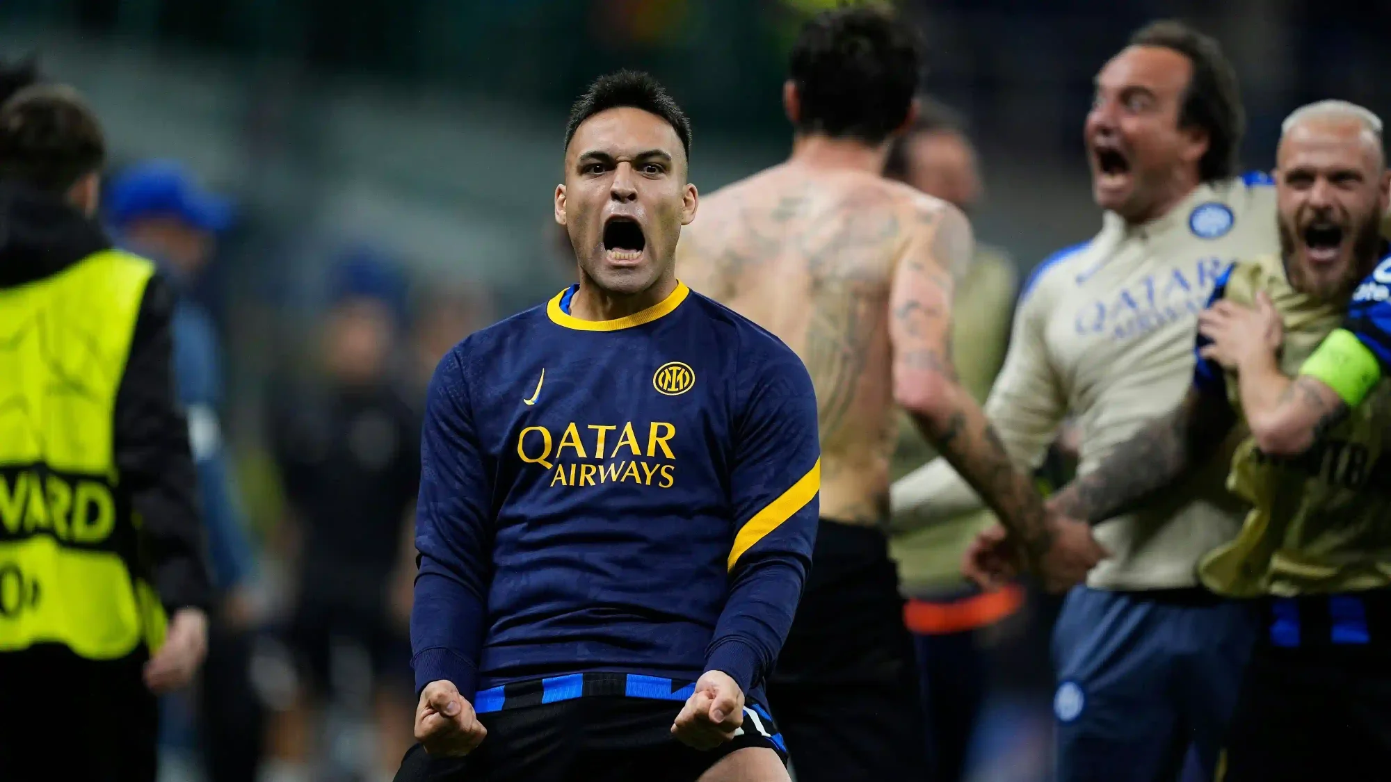 Lautaro Martinez celebrates a goal for Inter Milan during a Serie A match