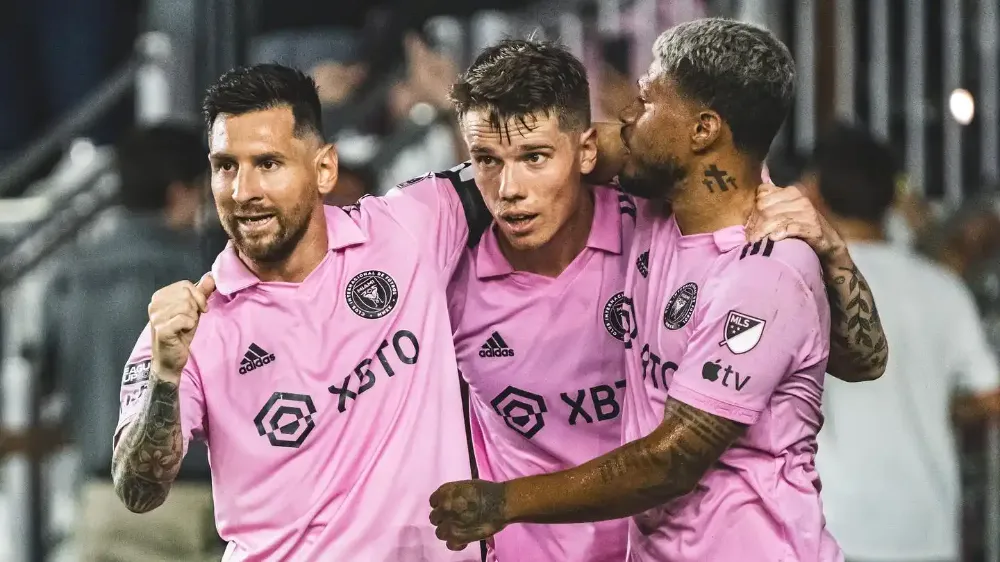 lionel messi at inter miami celebrating after scoring a goal