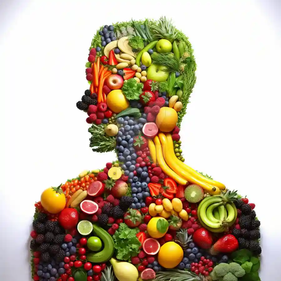 person made of fruits and vegetables