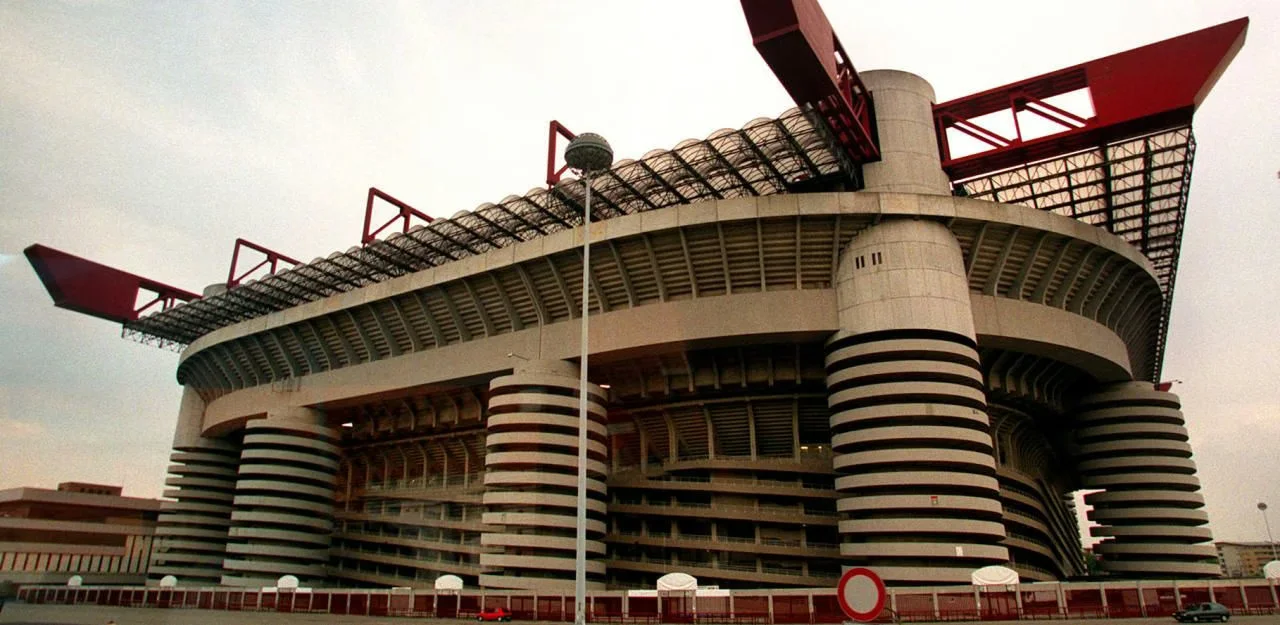 San Siro stadium in Milan with the Curva stands and matchday crowd
