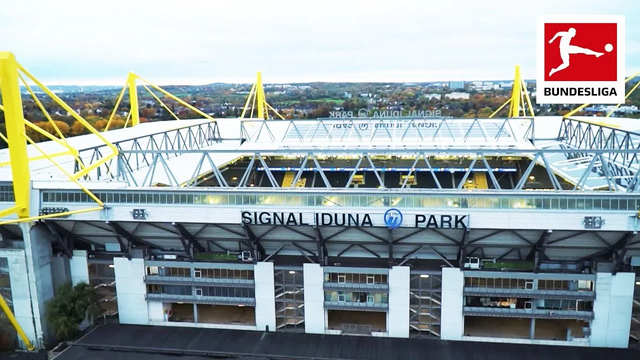 Borussia Dortmund’s Signal Iduna Park with the Yellow Wall stands in view