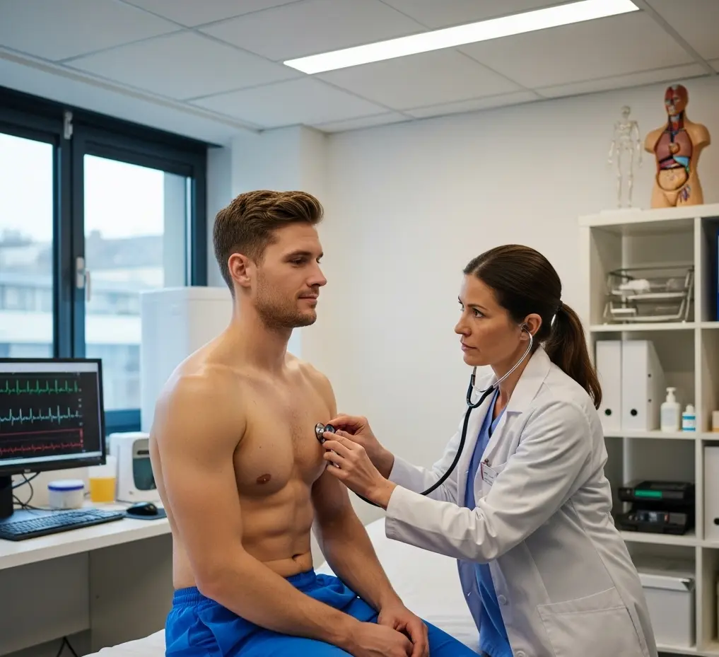 football player taking a medical test before a transfer